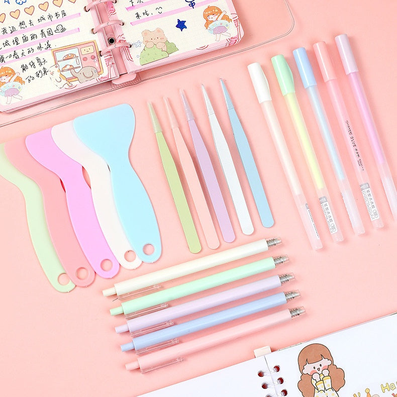 Journal tools Set (4pcs: Tweezer+Glue Pen+Knife Pen+Sticker Spreader)