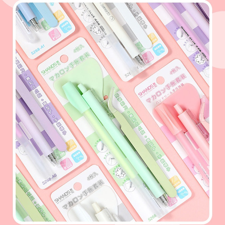 Journal tools Set (4pcs: Tweezer+Glue Pen+Knife Pen+Sticker Spreader)